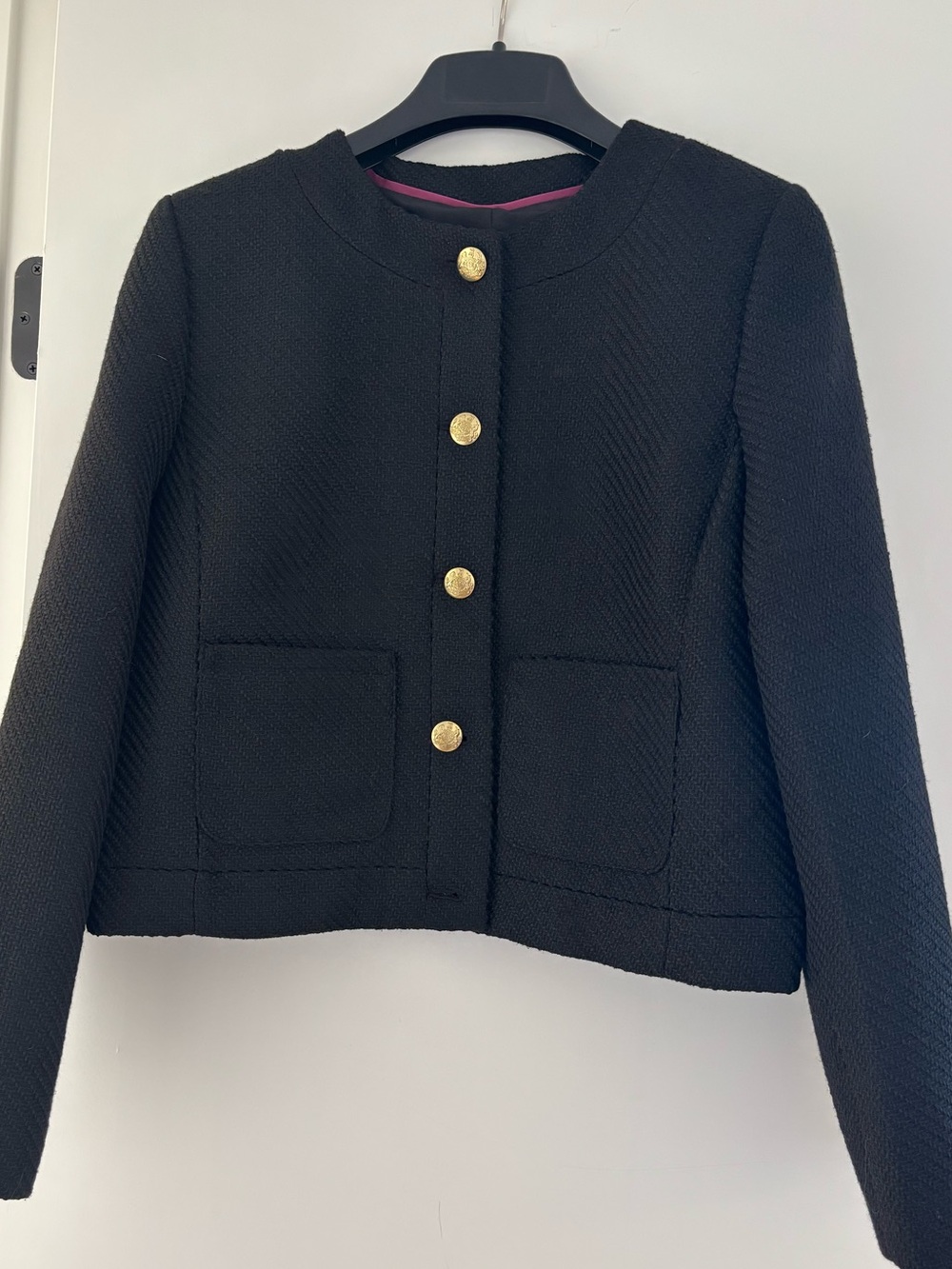 J. Crew Black Tweed Lady Jacket with Gold Buttons Size 8